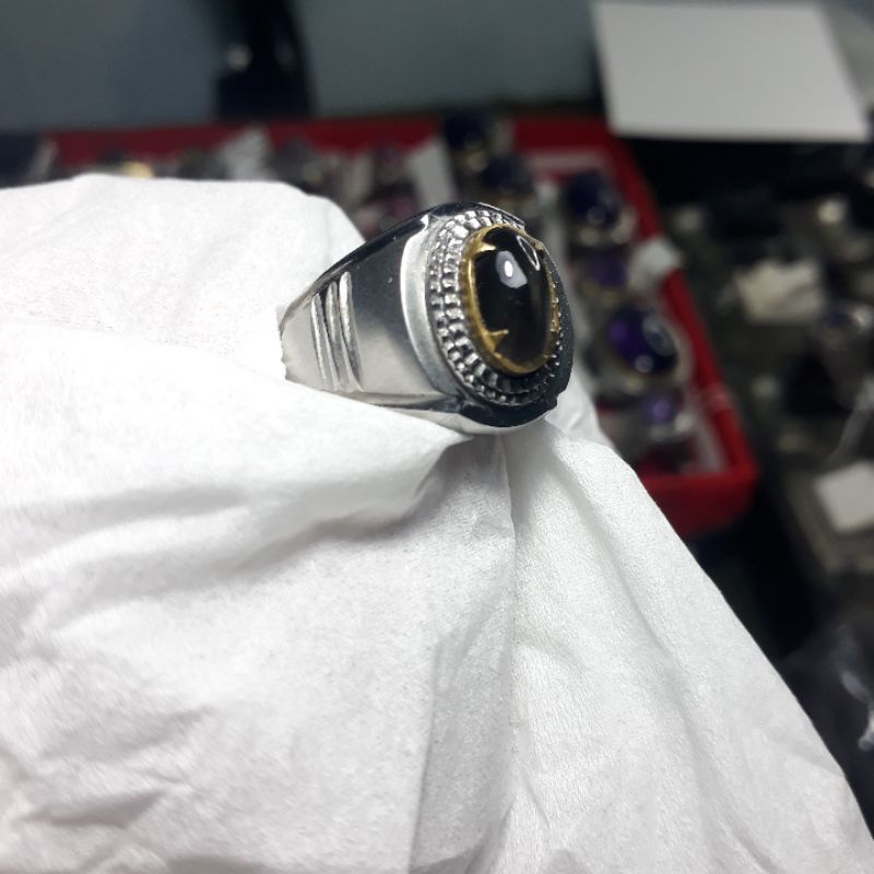 cincin batu permata asli natural silimanite cat eye termurah emban ikat ring monel super doff handma