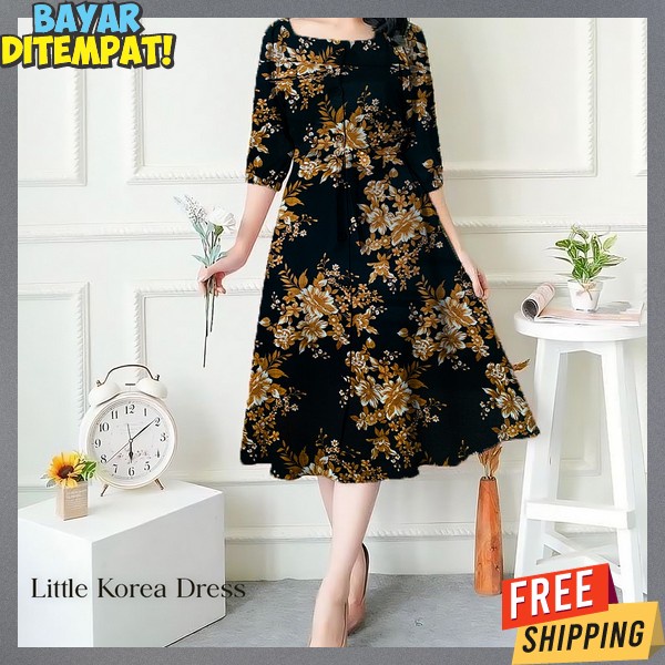 Dress Batuk Elegan Dreas Natal Simpel Pakaian Barik Casual Baju Natik Fashion Batok Kondangan Pesta 