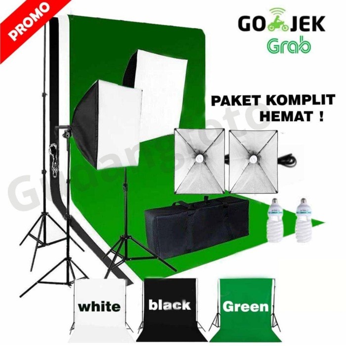 Promo Set Lighting Lampu Studio Video Green White Black Screen Bm2