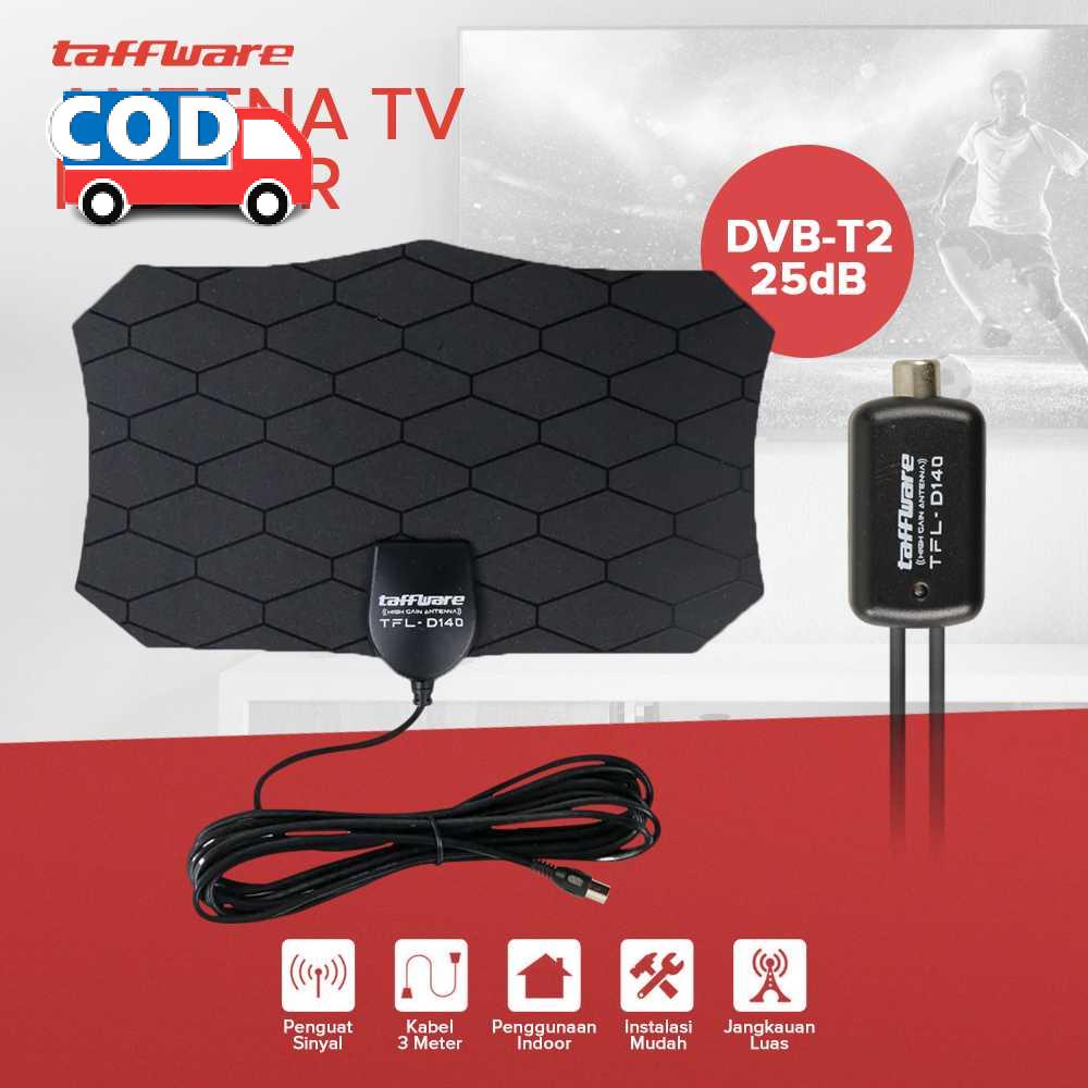 Antena Tv Digital Indoor Dvb-T2 25Db Penguat Sinyal Tipis Kabel 3 Meter Perekat