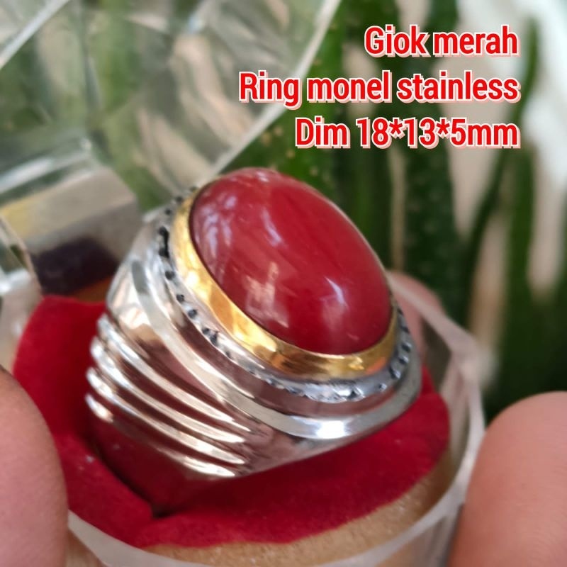 CINCIN AKIK GIOK MERAH RING MONEL ALUSAN STAINLESS