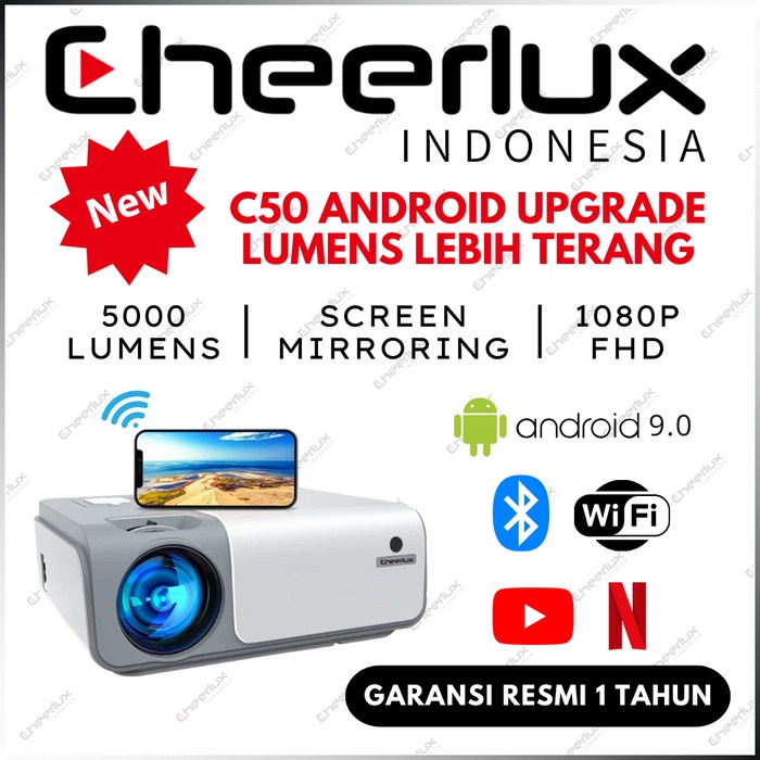 PROJECTOR CHEERLUX C50 ANDROID WIFI PROYEKTOR C50 ANDROID 5000 LUMENS