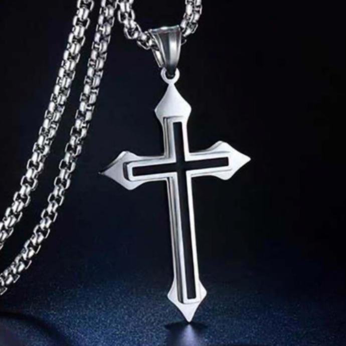 Kalung Salib Pria Titanium Silver / Kalung Pria Salib