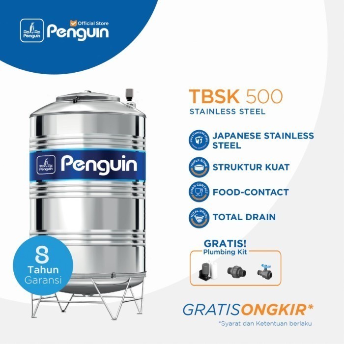 ✅Termurah Toren / Tandon / Tangki Air Penguin Stainless 500 Liter - Tbsk 500 Bisa Sameday