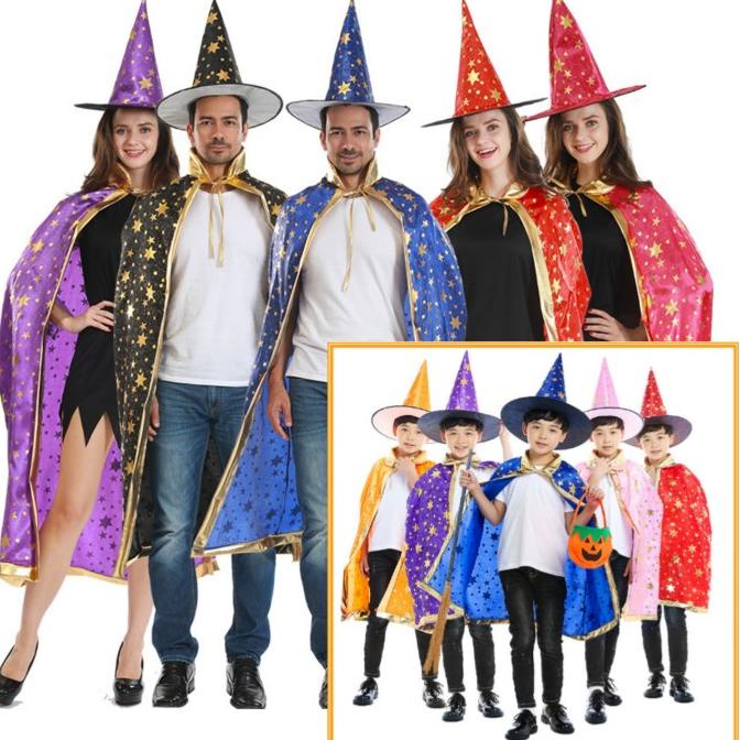 

Terbaik Jubah Set Topi Halloween Anak Dewasa Kostum Coat Cape Mantel Penyihir Pengiriman Cepat