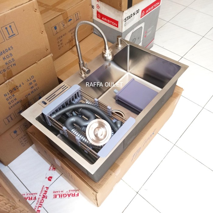 PAKET KITCHEN SINK 7545+KRAN FLEXIBLE SUS 304+T SABUN/SINK