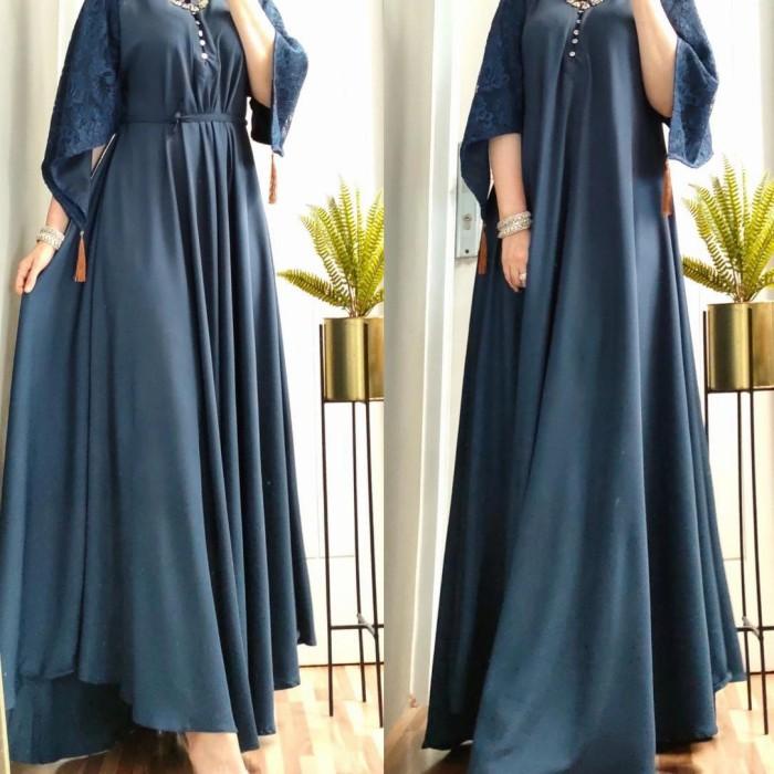Gamis Wanita Long Dress Dress Polos Bahan Shakila Kombinasi Brukat Murah Best Seller