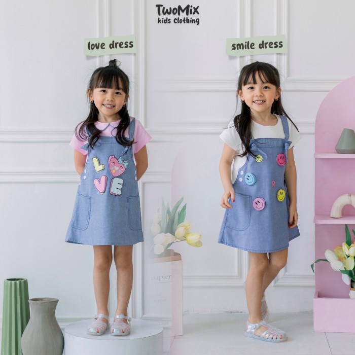 Two Mix Dress Anak Perempuan - Baju Anak Cewek Jeans 1-8 Tahun 4137C