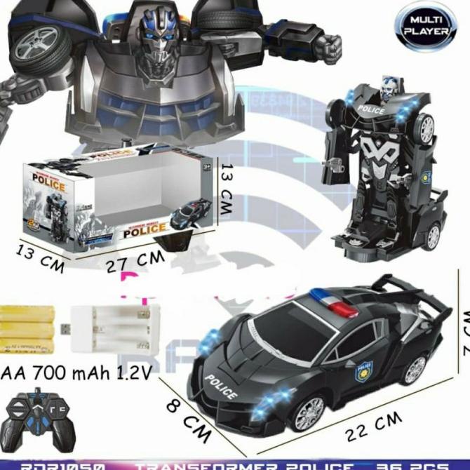 RC TRANSFORMER POLISI 1 : 18 MOBIL POLISI REMOT JADI ROBOT BATERAI CAS