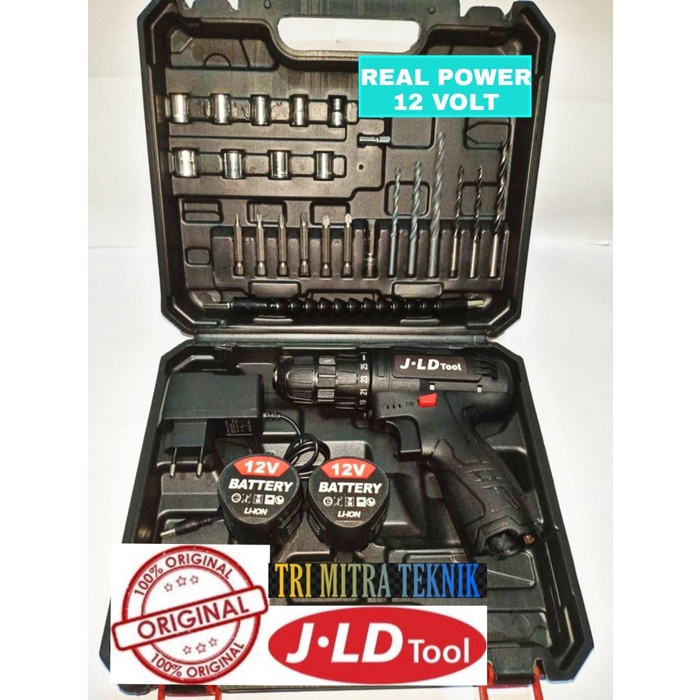 Promo Bor Cordless Jld 12V-Set Bor Obeng Bor Baterai 12 Volt Cordless Drill