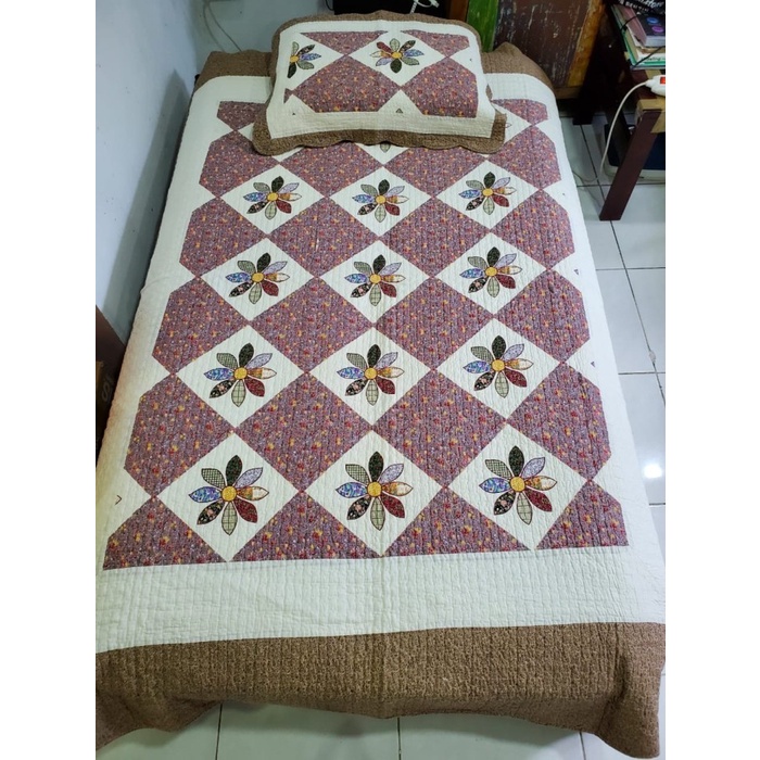 [New] Bed Cover Set Motif Bunga Katun Jepang Premium Quilt Patchwork Terbatas
