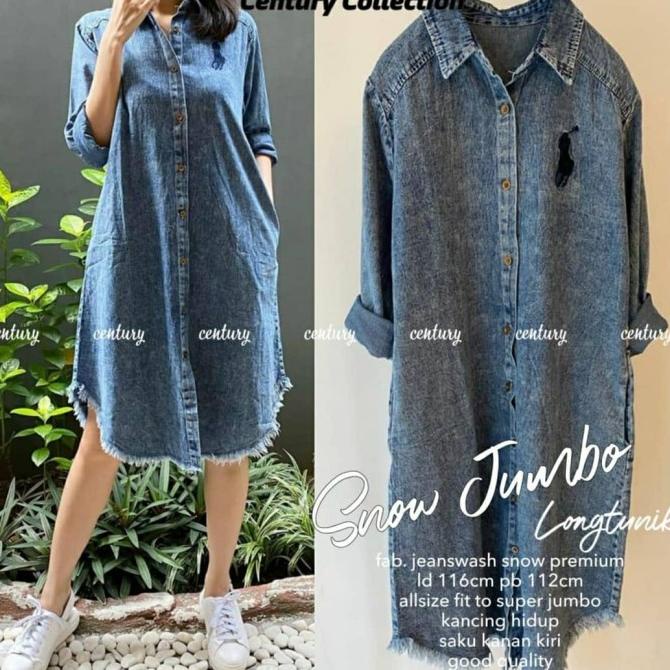 Snow Jumbo Long Tunik Jeans Tunik Jumbo Tunik Muslim Kemeja Jeans Limited Edition