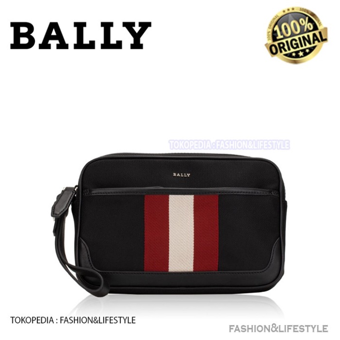 ✨Sale Bally Men Caliros Clutch Bag Black Stripe 100 Original Terbatas