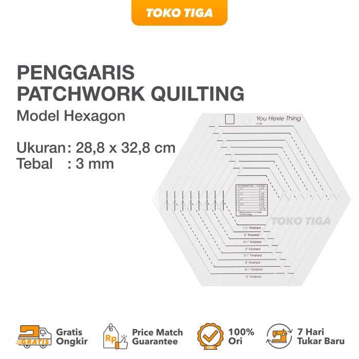 

Sarila Penggaris Patchwork Quilting Hexagon Template (Hm-782)