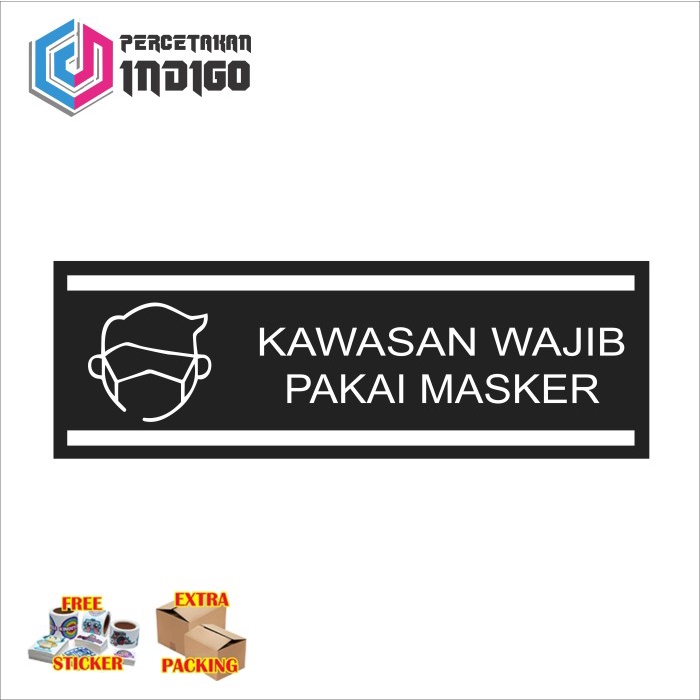 

Promo papan acrylic kotak hitam kawasan wajib pakai masker Elegan