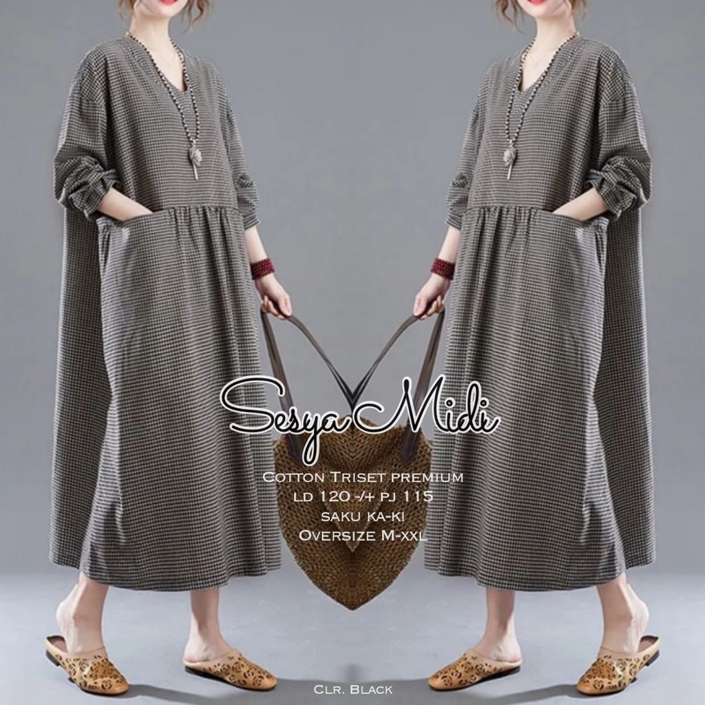[LIMITED] BEST PRODUCT Sesya Midi / Midi Dress Bahan Katun Triset / Midi Dress Muslim / Midi Dress