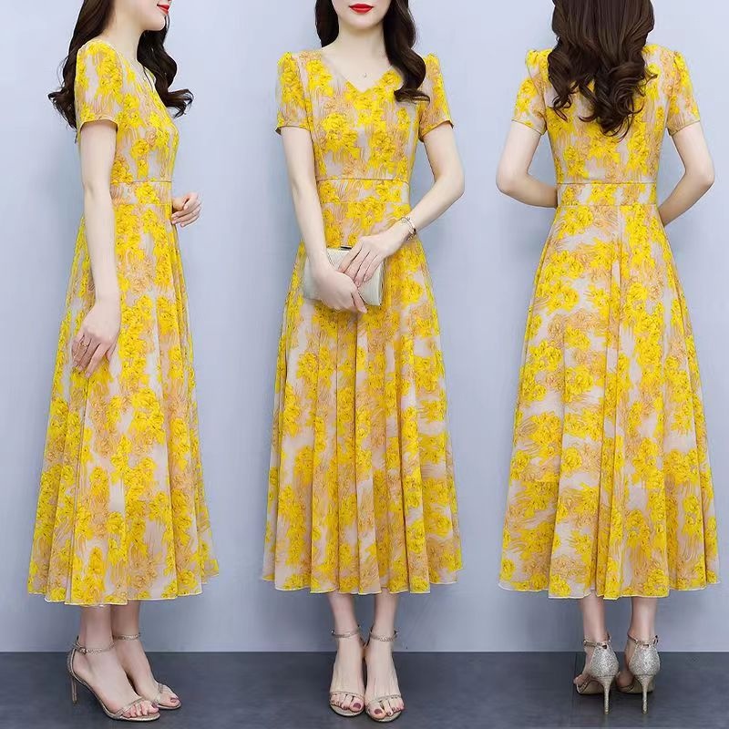 [LIMITED] BEST PRODUCT FAN 2023 Gaun Panjang Bunga Leher V-Sifon Sifon Korea Baru/long dress korea