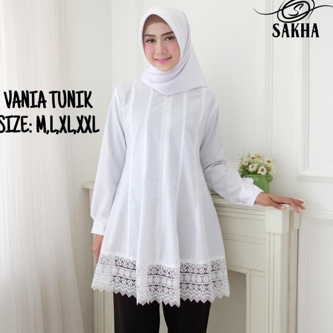 Blouse atasan tunik putih wanita seragam PNS guru