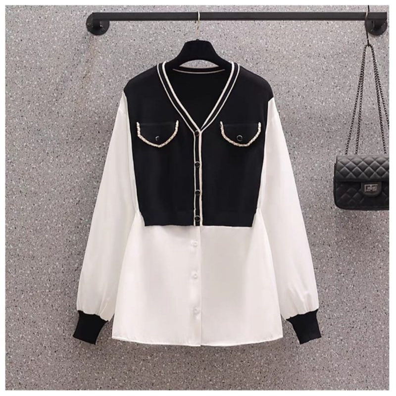 STYLISH MODERN #438C Blouse Rajut Kombinasi Katun Silk, Atasan Wanita Import, Baju Wanita