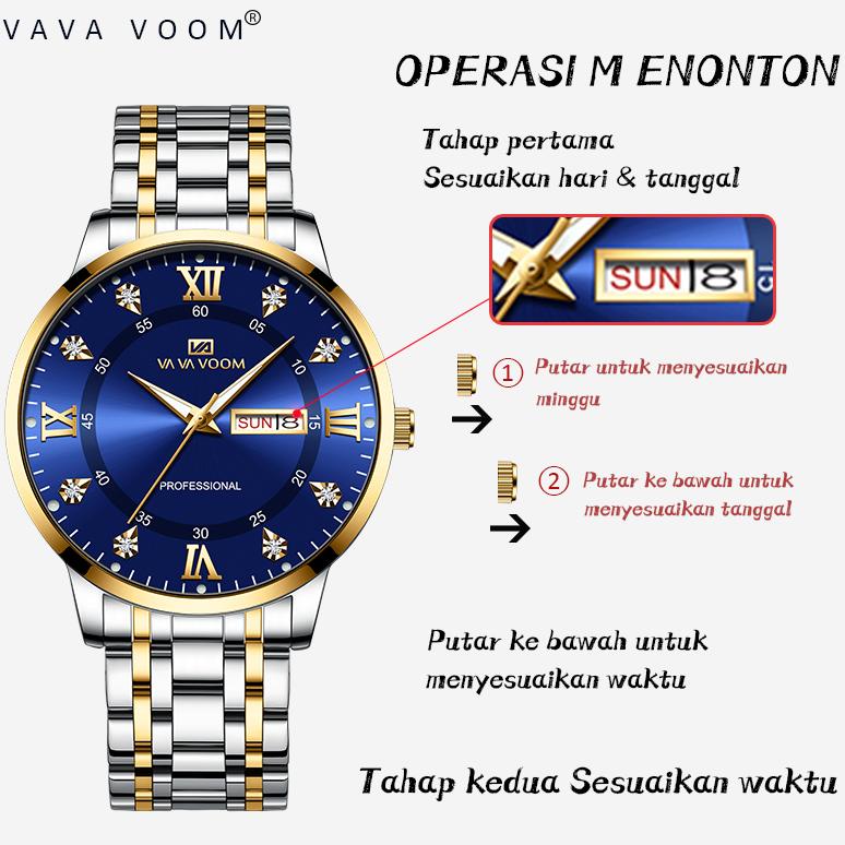 COD VAVAVOOM 2461 Jam Tangan Pria Original Luxury Rantai Tahan Air Stainless Steel Analog Quartz Watch + Kotak Gratis EDS738