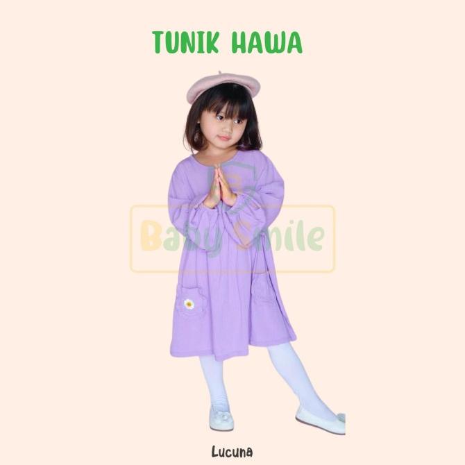 Tunik Anak Hawa Lucuna Rayon Crinkle Warna Lilac Size 2-10Tahun