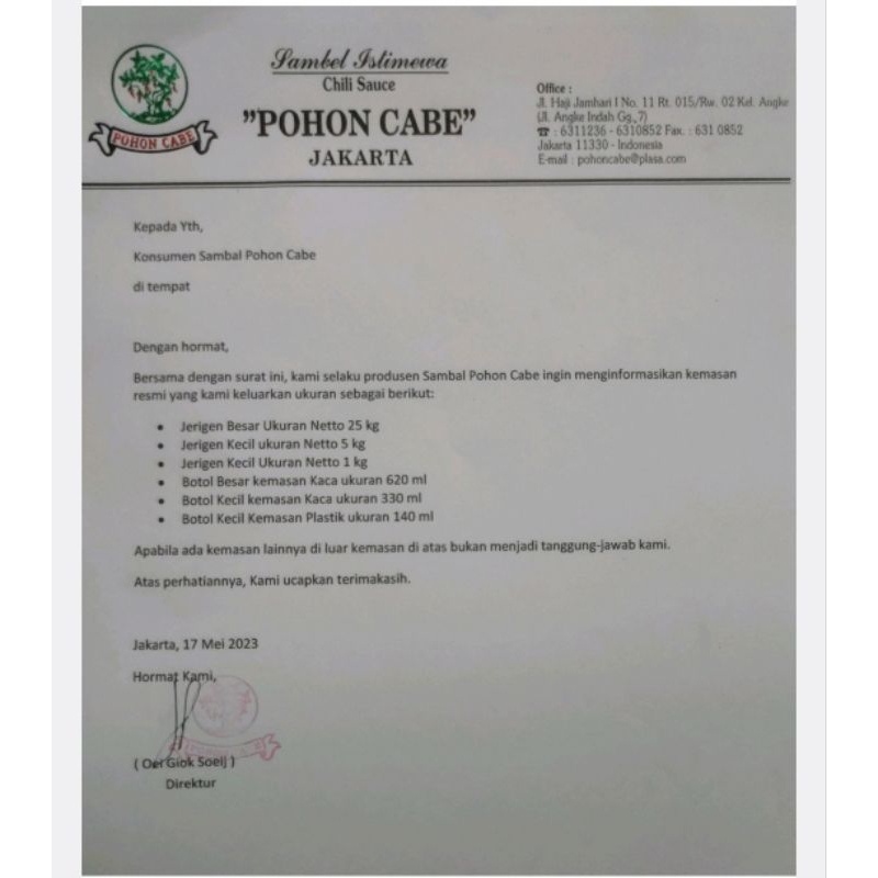 

Sambal Pohon Cabe 1 Kg Jerigen Tanpa Gawet/Pewarna/Pemedas Ala Sambel Pohoncabe Pedas Enak