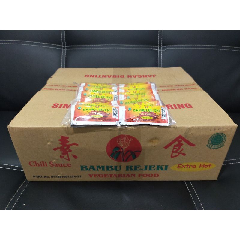 

Saus Sambal Sachet Vegetarian 1 Dus Bambu Rejeki Extra Hot Kartonan
