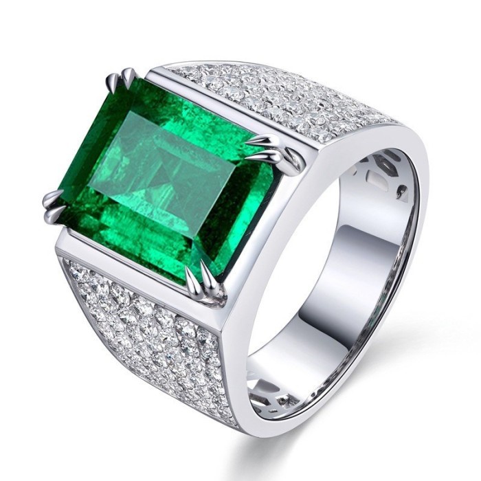 Mei Cincin Pria Perak Sterling Silver 925 Batu Zamrud Emerald Zirconia