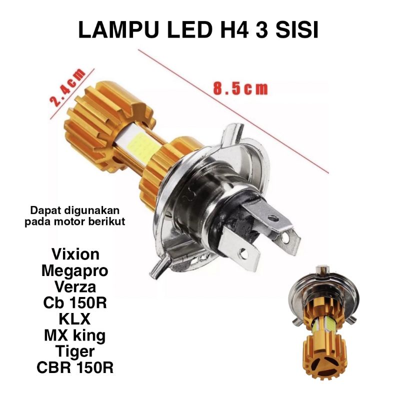 Lampu LED H4 3 sisi super terang Vixion Megapro verza cb old Tiger MX king dll