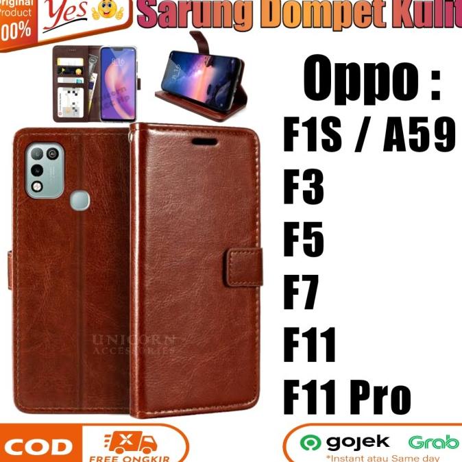 Case Dompet Kulit Oppo F1S F3 F5 F7 F11 Pro Casing Flip Cover Standing