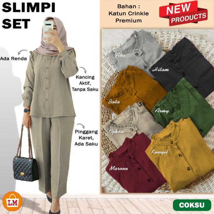 LM 29288 Setelan Baju Celana Wanita Muslim SLIMPI SET Katun Crinkle