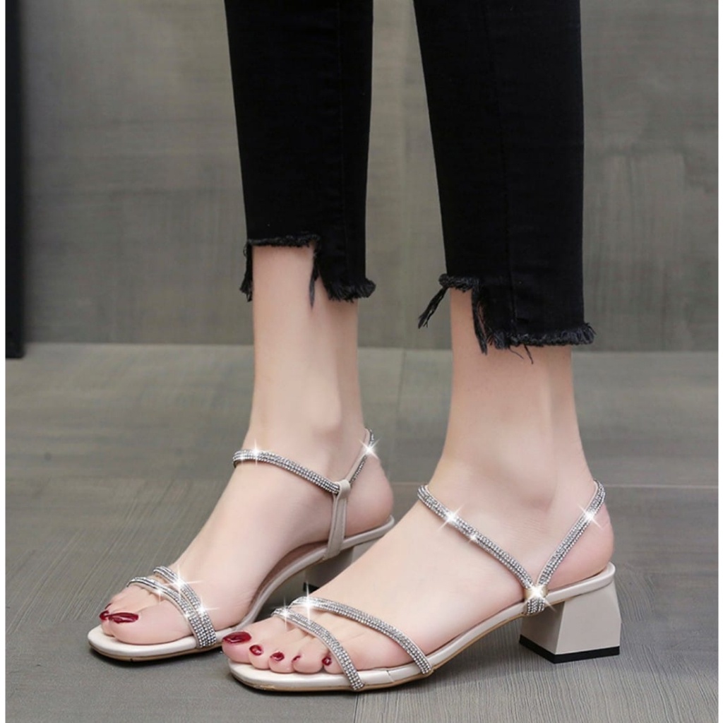 High Heels Wanita Import Pesta 3Cm 7Cm 5Cm Zara Wisuda Heals Kaca Transparan Sandal Wanita Kekinian 