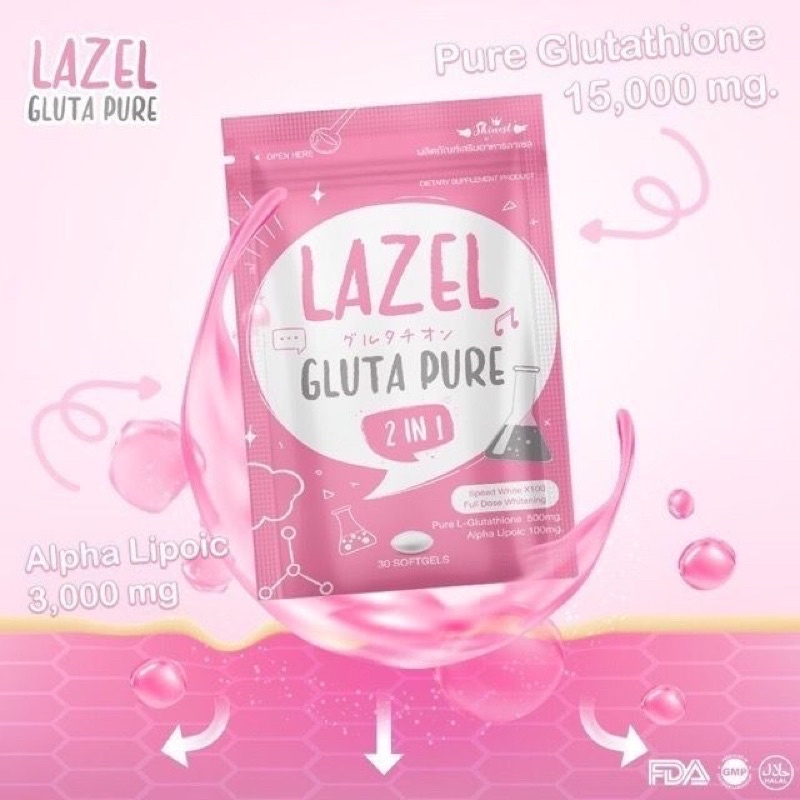 READY❣️ Lazel Gluta Pure 2 in 1 Suplemen Glutathione Pemutih Badan Thailand by Skinest