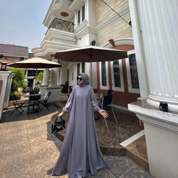 Original Elnara Dress - Cringkle Silk Sutra Queena Luxury Muslim Simple Nyaman Wanita Dewasa Lembut 