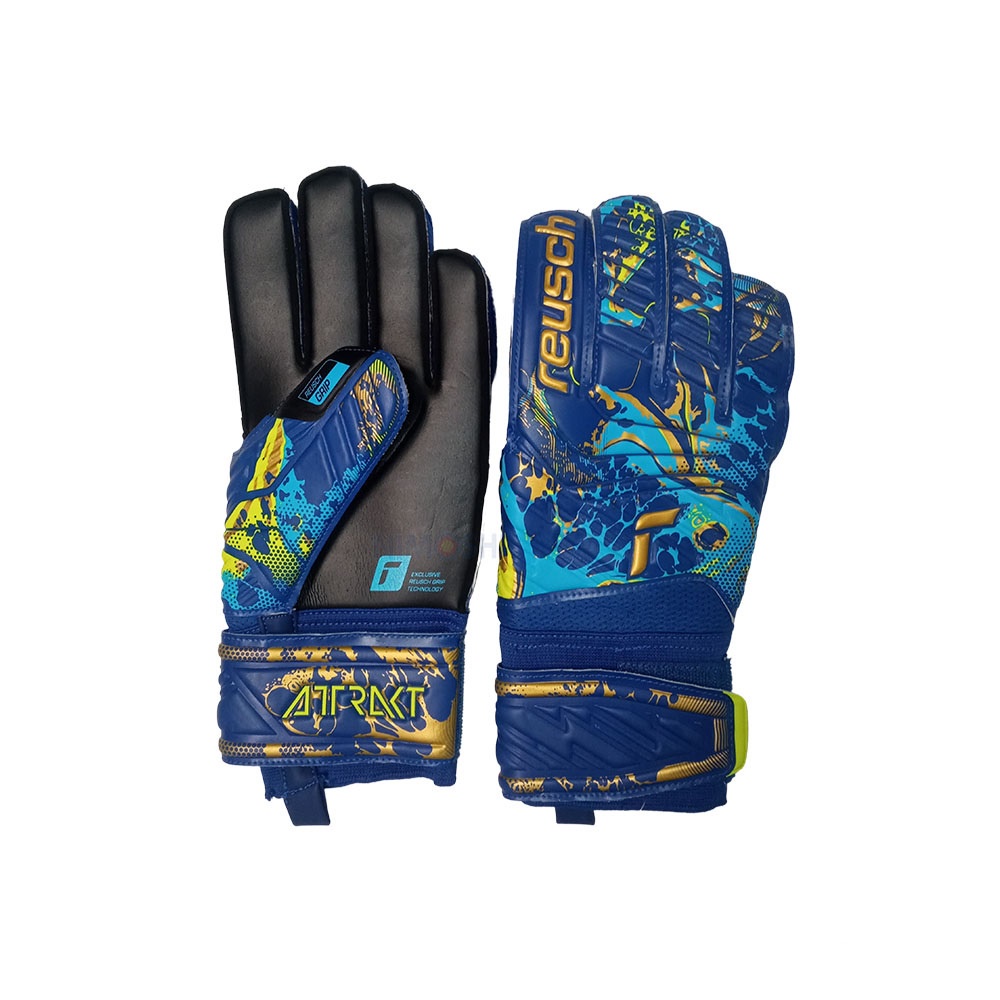 Reusch Sarung Tangan Kiper Gk Gloves Attrakt Grip Tanpa Tulang 4433 - Blue Gold .