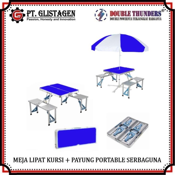 Meja Kursi Payung Lipat Aluminium Portable Koper Serbaguna Kaki Kotak