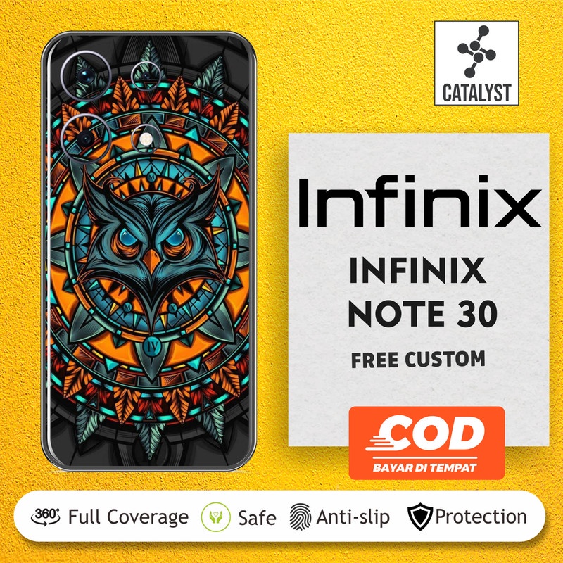 (Buy 1 Get 2) Garskin Skin Infinix Note 30 Kode - Owl Mighty Orange Bisa Custom - Sticker Case