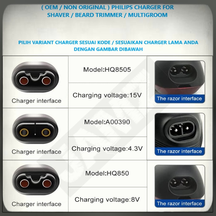 Charger Cocok Bisa Untuk Philips A00390 Hq850 Hq8505 Adaptor Charger