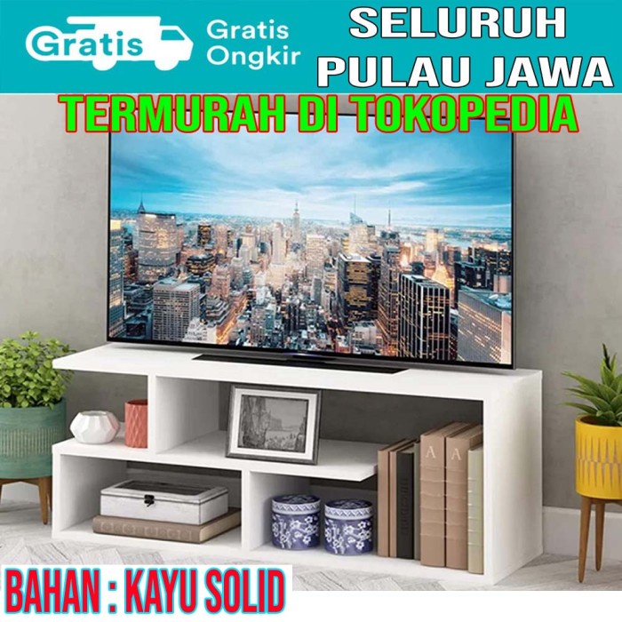 MJ1 408 Meja TV Minimalis Murah Bufet TV Kayu Solid Warna Putih