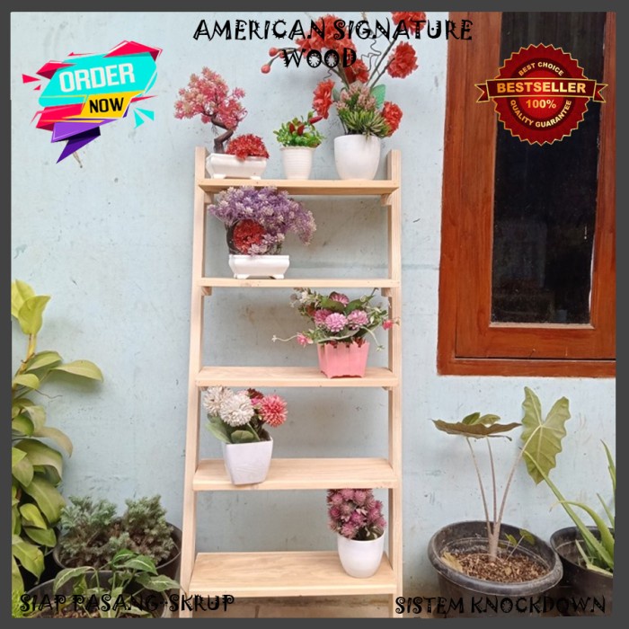 RAK TANGGA 5 SUSUN/RAK POT BUNGA/RAK KAYU/DEKORASI TAMAN DAN RUANG
