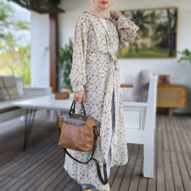 pakaian luaran panjang wanita cardigan jumbo Imora Kimono Long Outer motif