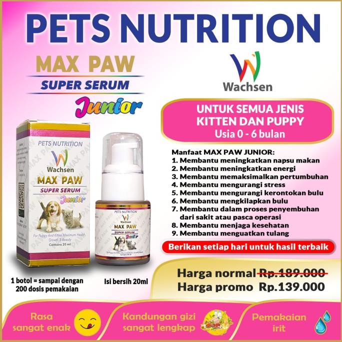 Max Paw Junior Vitamin Anak Kucing Anjing Pertumbuhan Sakit Napsu Maka