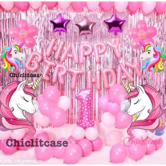 Paket dekorasi set balon ulang tahun unicorn pony /Balon birthday