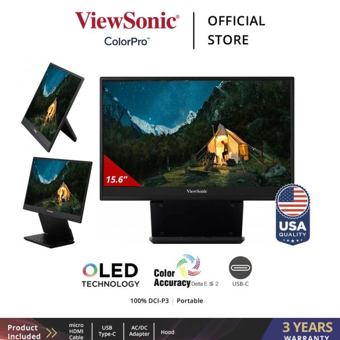 Viewsonic Colorpro Vp16-Oled 15.6" Portable Led Monitor 100% Dci-P3 Helgariandistore