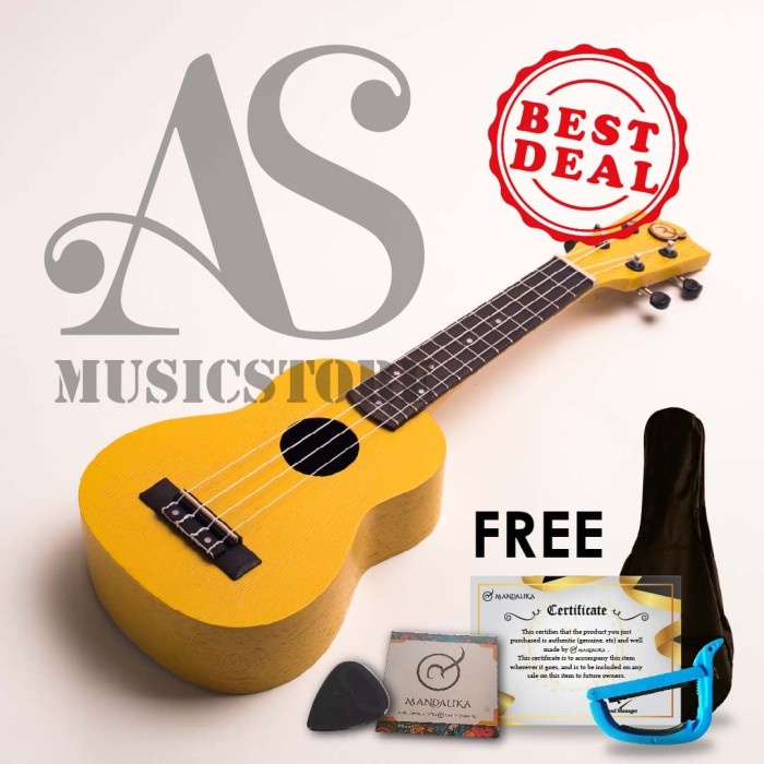 Ukulele - Termurah Ukulele Mandalika Soprano Kuning Original Fullset