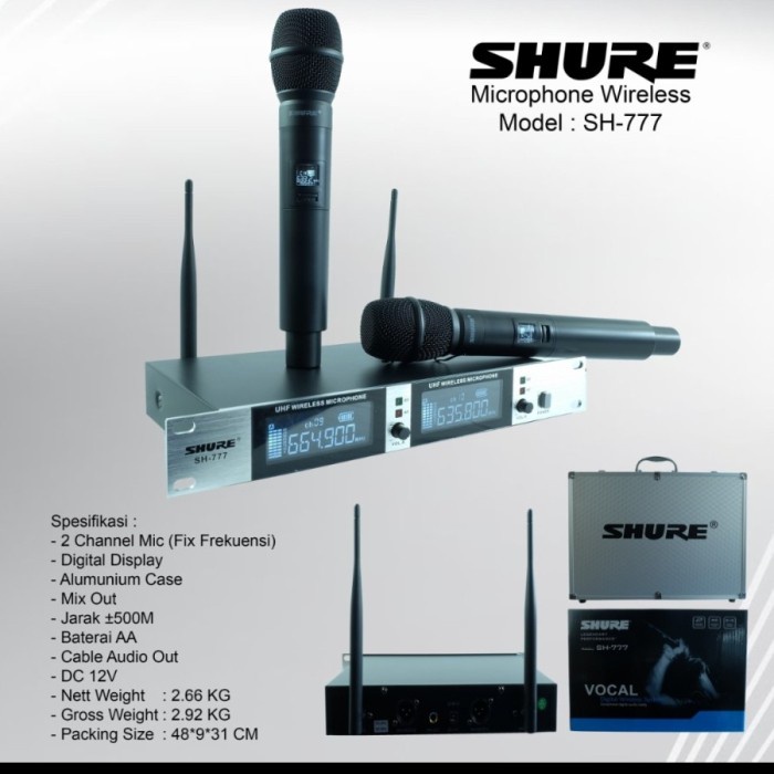 MIC WIRELESS SHURE SH777/SH 777 FREE KOPER 2BH MIC PEGANG