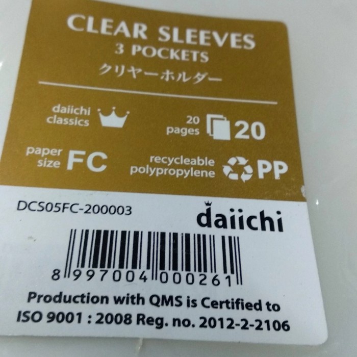 

Asli Clear Sleeves 3 Pocket Folio Daiichi / Map L 3 Lapis.. Per Lusin New Original