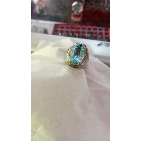 emban ikat ring monel super doff handmade plus batu natural blue topaz swis custom cut