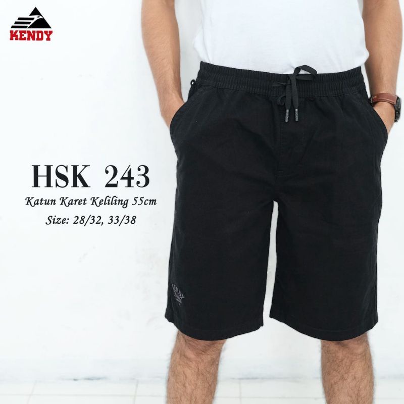 Celana pendek kendy polos hitam pekat/celana pendek kendy pinggang karet keliling