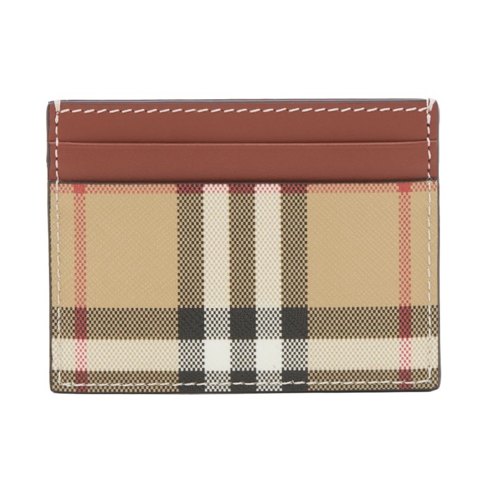 

Check and Leather Card Holder Archive Beige/Tan
